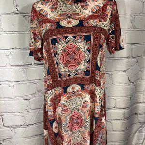 EUC BCBGeneration multi patterned short sleeve dress
